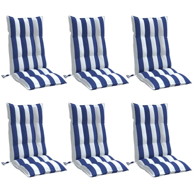 Coussins de chaise à dossier haut lot de 6 rayures bleu/blanc Vidaxl