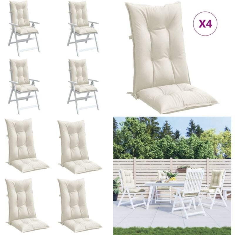 Coussins de chaise à dossier haut lot de 4 crème mélangé tissu - Coussins De Chaise - Coussin Décoratif - Coussin Extérieur - Coussin Intérieur