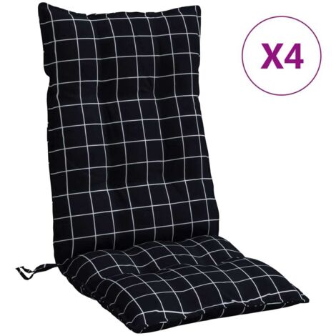 Coussins de chaise à dossier haut lot de 4 motif carreaux noir