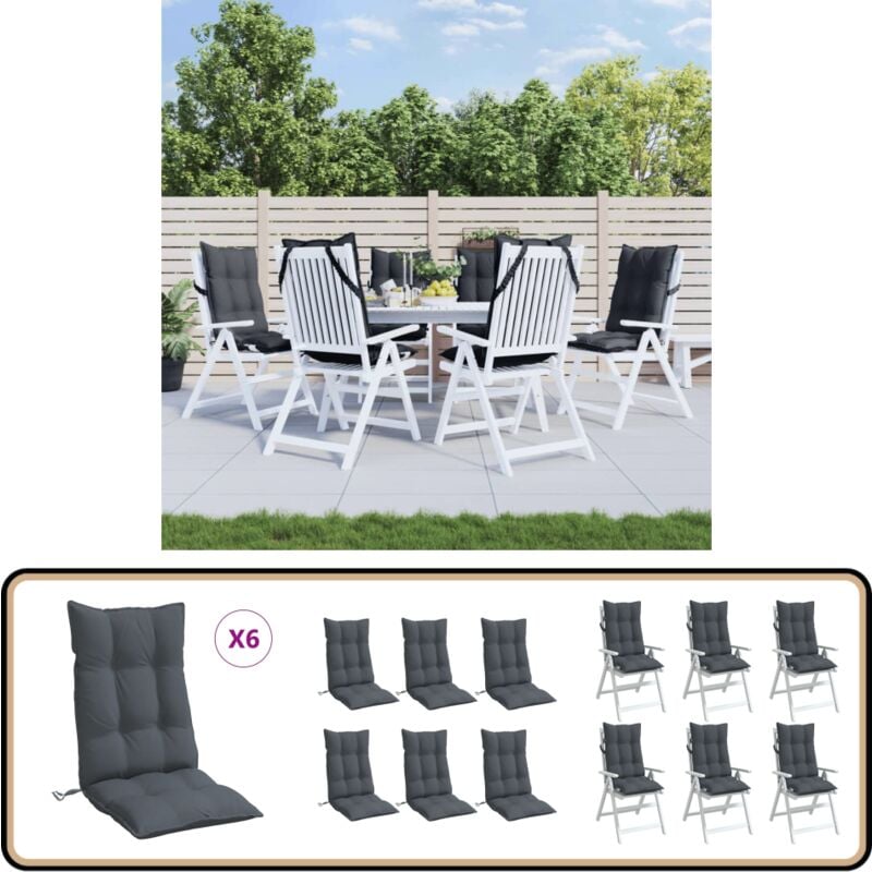 Coussins de chaise à dossier haut lot de 6 anthracite - Coussins De Chaise - Coussins Exterieurs - Coussins Décoratifs - Cushions Design - Mobilier