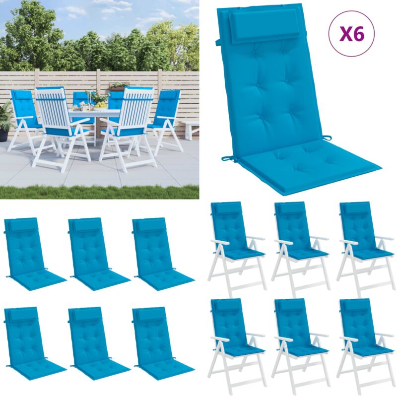 Coussins de chaise à dossier haut lot de 6 bleu clair - Coussin De Chaise - Coussin Exterieur - Coussin Confortable - Coussin Design - Fauteuil