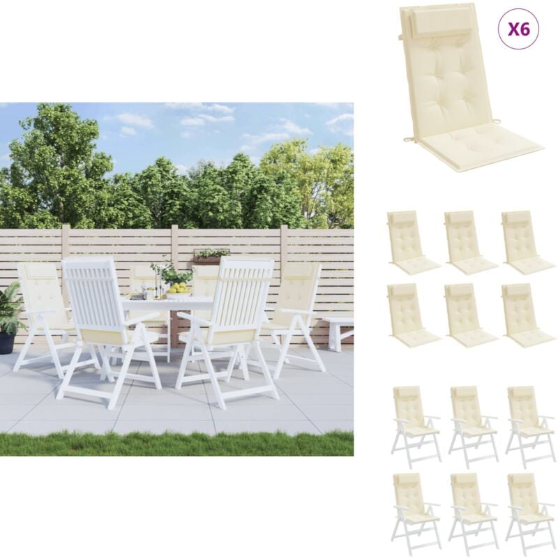 Coussins de chaise à dossier haut lot de 6 crème tissu oxford - Coussin De Chaise - Coussin Décoratif - Coussin Extérieur - Coussin Confortable