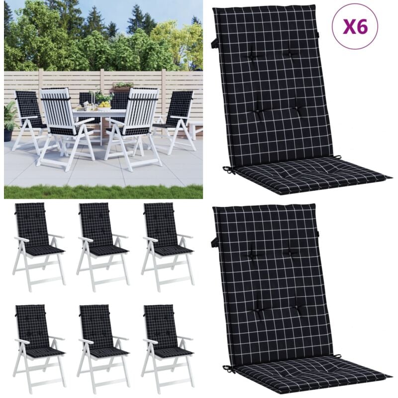 Coussins de chaise à dossier haut lot de 6 noir à carreaux - Coussins De Chaise - Coussins Exterieurs - Coussins Décoratifs - Cushions Patio