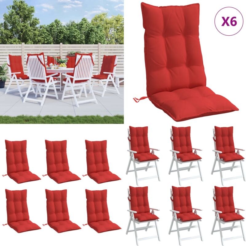 Coussins de chaise à dossier haut lot de 6 rouge tissu oxford - Coussins De Chaise - Coussins Exterieurs - Coussins Décoratifs - Tissus Oxford