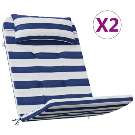 Coussins de chaise adirondack lot de 2，Coussins d'extérieur rayures bleu/blanc CFW205830