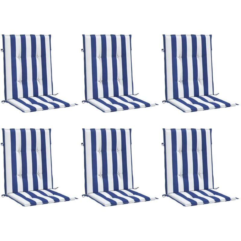 Coussins de chaise à dossier bas lot de 6 rayures bleu et blanc