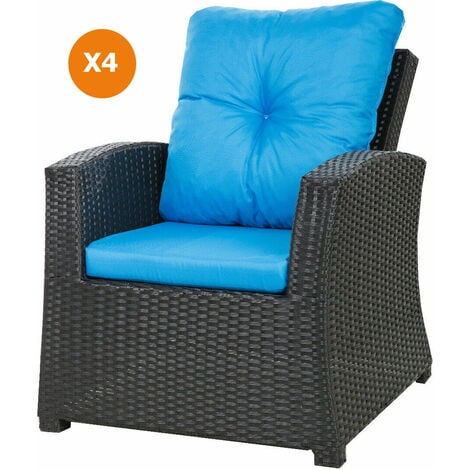 Coussins de chaise de jardin 4 pcs Coussin d'assise 56x52x7+56x50 bleu coussin pour fauteuil de jardin Oreiller en rotin