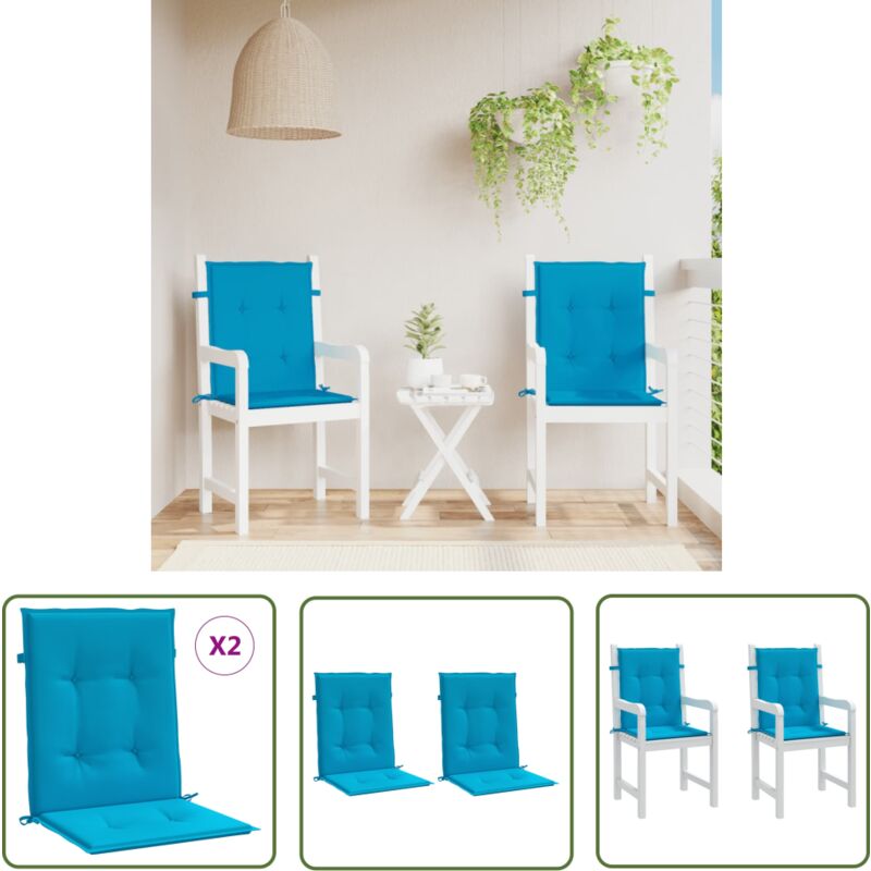 Werwing - The Living Store Coussins de chaise de jardin à dossier bas lot de 2 bleu - Coussin De Chaise - Coussin Exterieur - Coussin Jardin