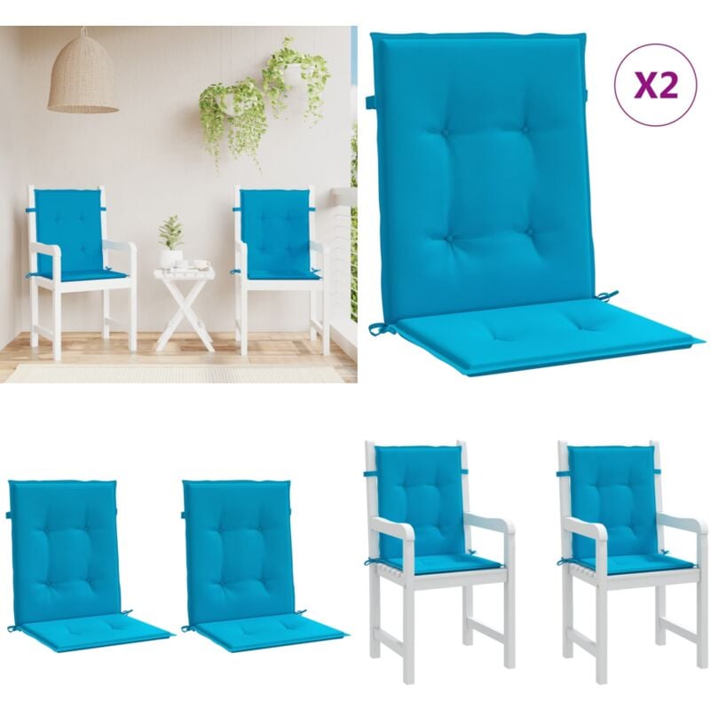 Coussins de chaise de jardin à dossier bas lot de 2 bleu - Coussin De Chaise - Coussin Exterieur - Coussin Jardin - Fauteuil Pliable - Mobilier De