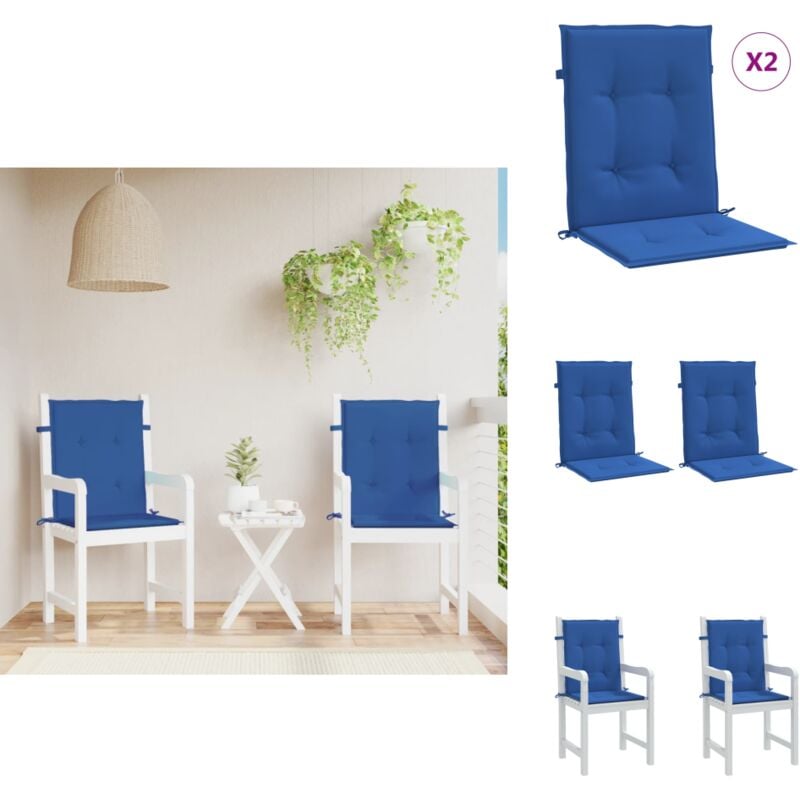 Coussins de chaise de jardin à dossier bas lot de 2 bleu royal - Coussin De Chaise - Coussin D'extérieur - Coussin Jardin - Coussin Confortable