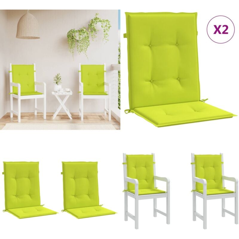 Coussins de chaise de jardin à dossier bas lot de 2 vert vif - Coussin De Chaise - Coussin Exterieur - Coussin Jardin - Coussin Confortable - Coussin