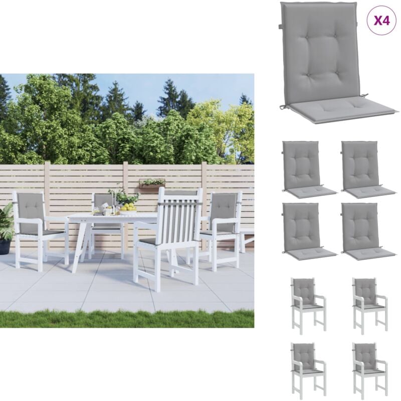 Coussins de chaise de jardin à dossier bas lot de 4 gris - Coussin De Chaise - Coussin D'extérieur - Coussin Jardin - Coussin Confortable - Coussin