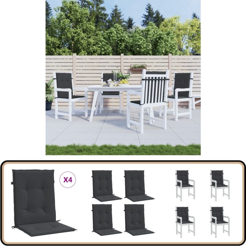 Coussins de chaise de jardin à dossier bas lot de 4 noir - Coussin De Chaise - Coussin Exterieur - Coussin Jardin - Coussin Confortable - Coussin
