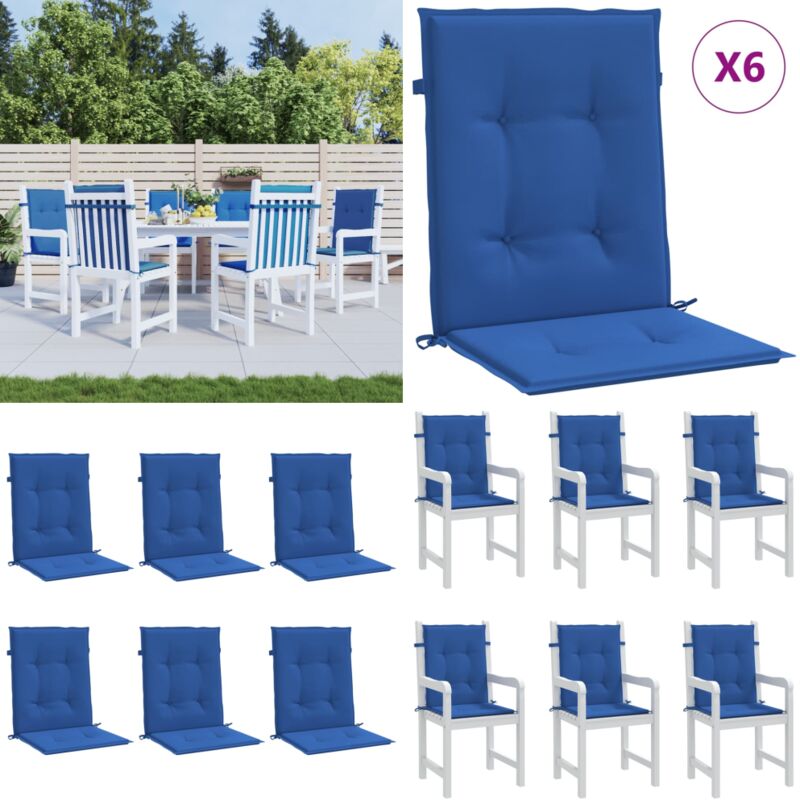 Coussins de chaise de jardin à dossier bas lot de 6 bleu royal - Coussin De Chaise - Coussin Exterieur - Coussin Jardin - Coussin Confortable