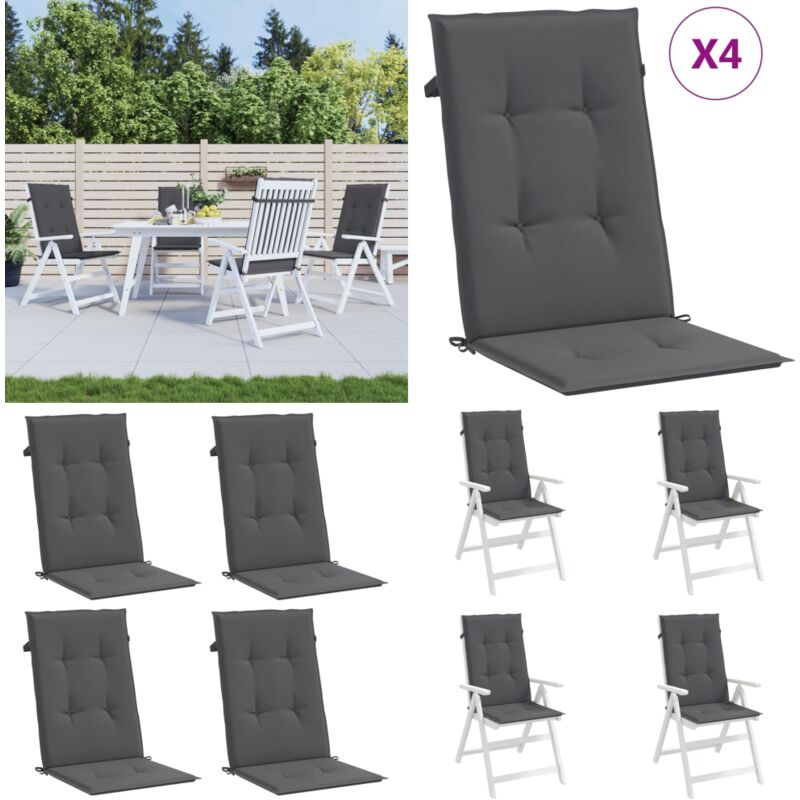 Coussins de chaise de jardin à dossier haut lot de 4 anthracite - Coussins De Chaise - Coussin Exterieur - Coussin Jardin - Fauteuil Jardin