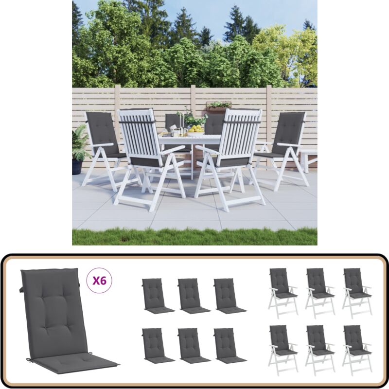 Coussins de chaise de jardin à dossier haut lot de 6 anthracite - Coussin De Chaise - Coussin Exterieur - Coussin Jardin - Fauteuil De Jardin