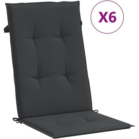 Coussins de chaise de jardin à dossier haut lot de 6 noir tissu
