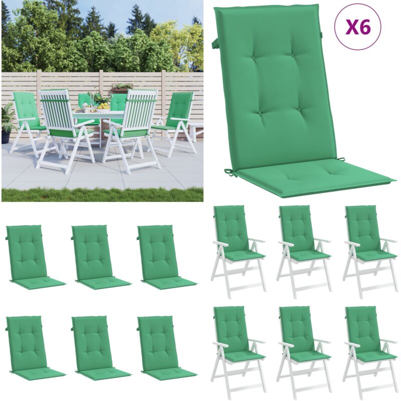 Coussins de chaise de jardin à dossier haut lot de 6 vert tissu - Coussin De Chaise - Coussin Exterieur - Coussin Jardin - Coussin Confortable