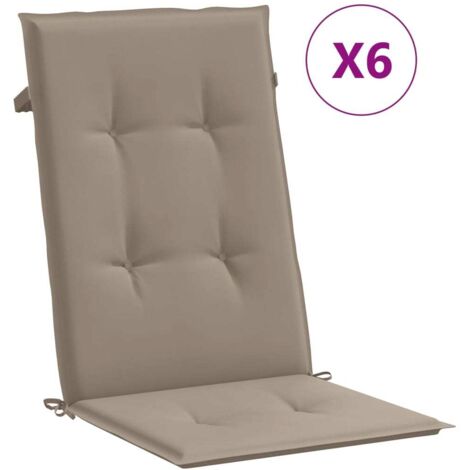 Coussins de chaise de jardin dossier haut lot de 6 taupe tissu