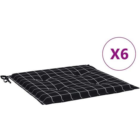 Coussins de chaise de jardin lot de 6 motif à carreaux noir