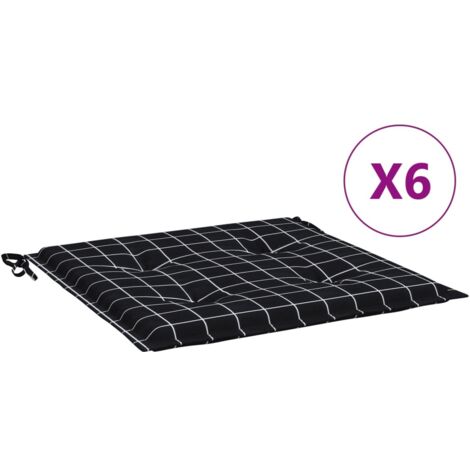 Coussins de chaise de jardin lot de 6 motif à carreaux noir