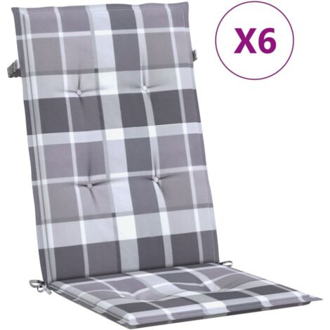 Coussins de chaise jardin à dossier haut lot de 6，Coussins d'extérieur carreaux gris CFW279656