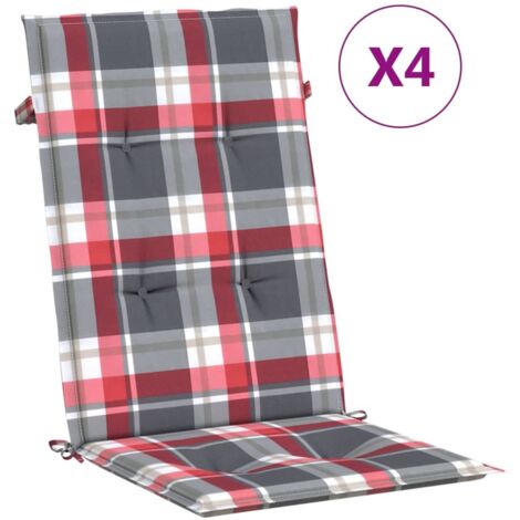 Coussins de chaise jardin dossier haut lot de 4 carreaux rouges