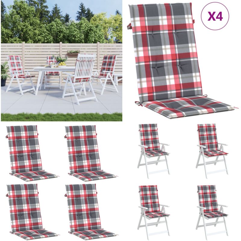 Coussins de chaise jardin dossier haut lot de 4 carreaux rouges - Coussin De Chaise - Coussin Exterieur - Coussin Jardin - Coussin Décoratif