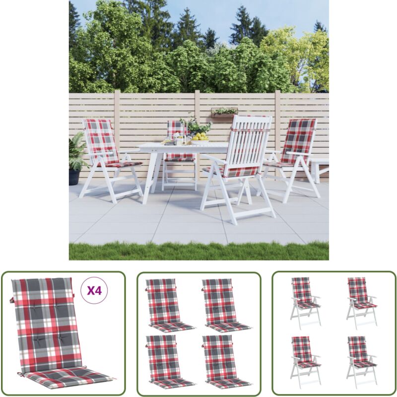 Coussins de chaise jardin dossier haut lot de 4 carreaux rouges - Coussin De Chaise - Coussin Exterieur - Coussin Jardin - Coussin Décoratif