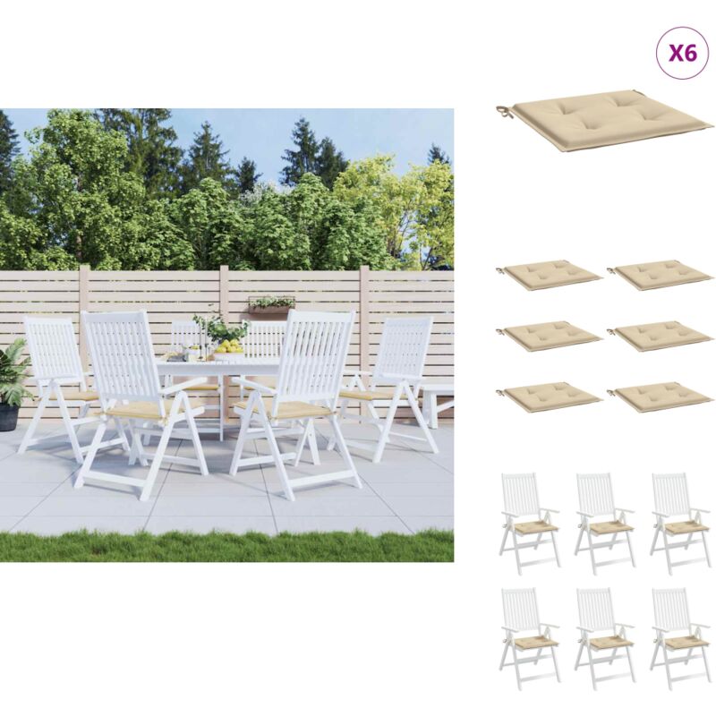 Coussins de chaise jardin lot de 6 beige 40x40x3cm tissu oxford - Coussin De Chaise - Coussin Exterieur - Coussin Jardin - Coussin Confortable