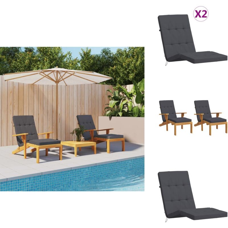 Coussins de chaise longue lot de 2 anthracite tissu oxford - Coussin De Chaise Longue - Coussin D'extérieur - Coussin Patio - Coussin Confortable