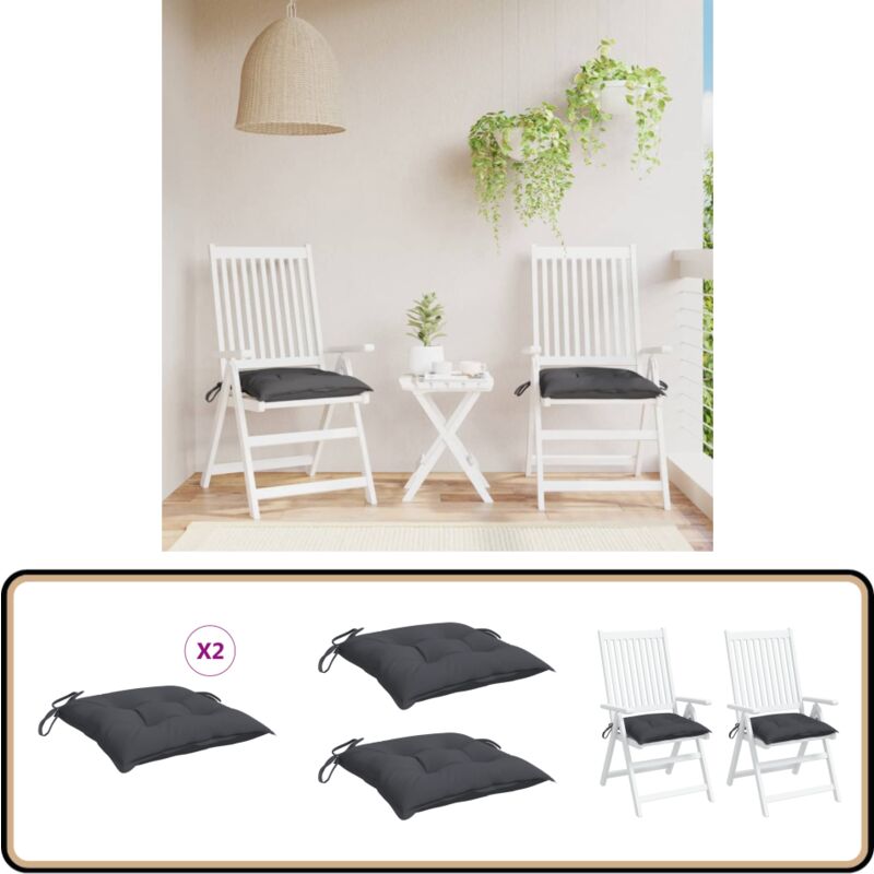 Coussins de chaise lot de 2 anthracite 50x50x7 cm tissu oxford - Coussin De Chaise - Coussin Exterieur - Coussin Décoratif - Coussin Confortable