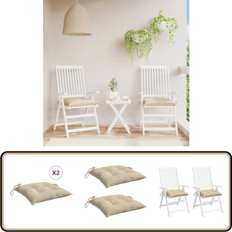 Coussins de chaise lot de 2 beige 40x40x7 cm tissu oxford - Coussins De Chaise - Coussins Exterieurs - Coussins Décoratifs - Cushions Patio
