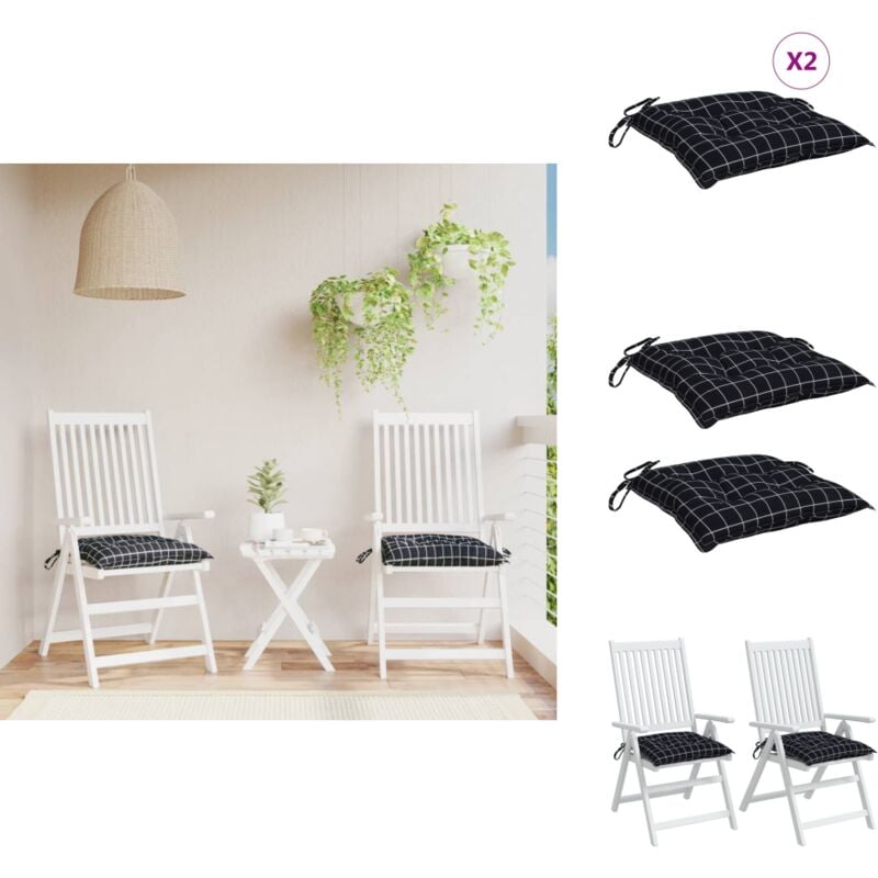 Coussins de chaise lot de 2 carreaux noir 40x40x7 cm tissu - Coussin De Chaise - Coussin Exterieur - Coussin Décoratif - Coussin Patio - Coussin