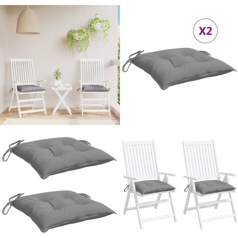 Coussins de chaise lot de 2 gris 50x50x7 cm tissu oxford - Coussin De Chaise - Coussin Exterieur - Coussin Décoratif - Coussin Confortable - Coussin