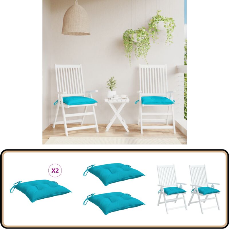 Coussins de chaise lot de 2 turquoise 50x50x7 cm tissu oxford - Coussin De Chaise - Coussin Exterieur - Coussin Décoratif - Coussin Confortable