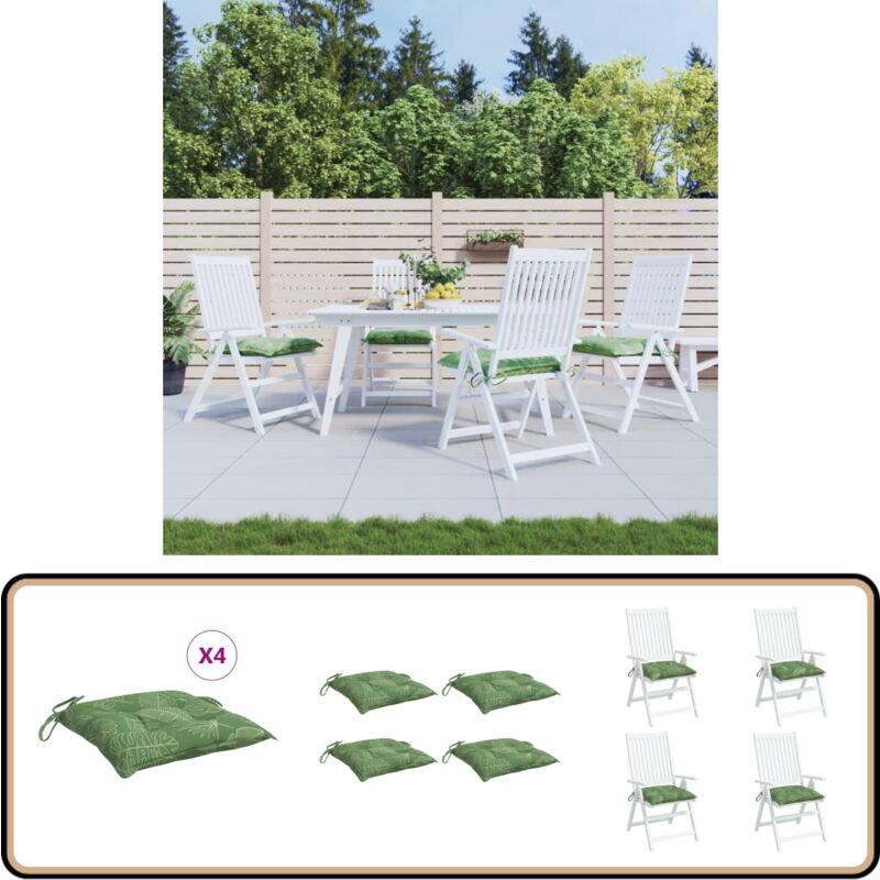 Coussins de chaise lot de 4 à motif de feuilles 40x40x7 cm - Coussin De Chaise - Coussin Exterieur - Coussin Décoratif - Coussin Jardin - Cushion