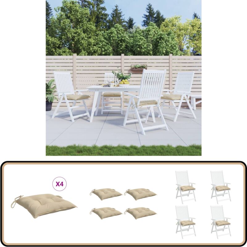 Coussins de chaise lot de 4 beige 40x40x7 cm tissu oxford - Coussin De Chaise - Coussin Exterieur - Coussin Décoratif - Coussin Confortable - Coussin