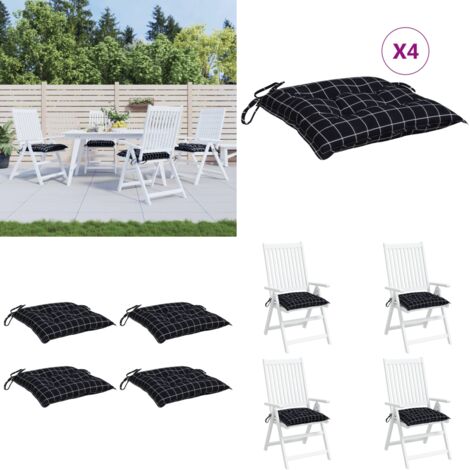 Coussins de chaise lot de 4 carreaux noir 50x50x7 cm - Coussin extérieur - Coussin de jardin