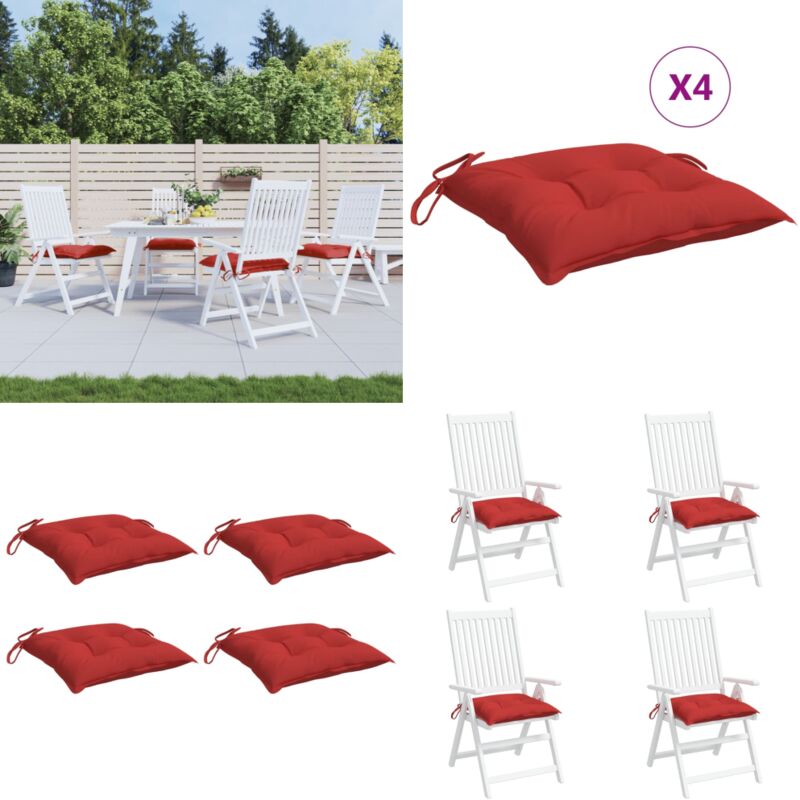 Coussins de chaise lot de 4 rouge 40x40x7 cm tissu oxford - Coussin De Chaise - Coussin Exterieur - Coussin Décoratif - Coussin Confortable - Coussin