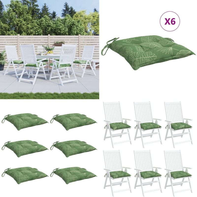 Coussins de chaise lot de 6 à motif de feuilles 50x50x7 cm - Coussin De Chaise - Coussin D'extérieur - Coussin Décoratif - Coussin Confortable
