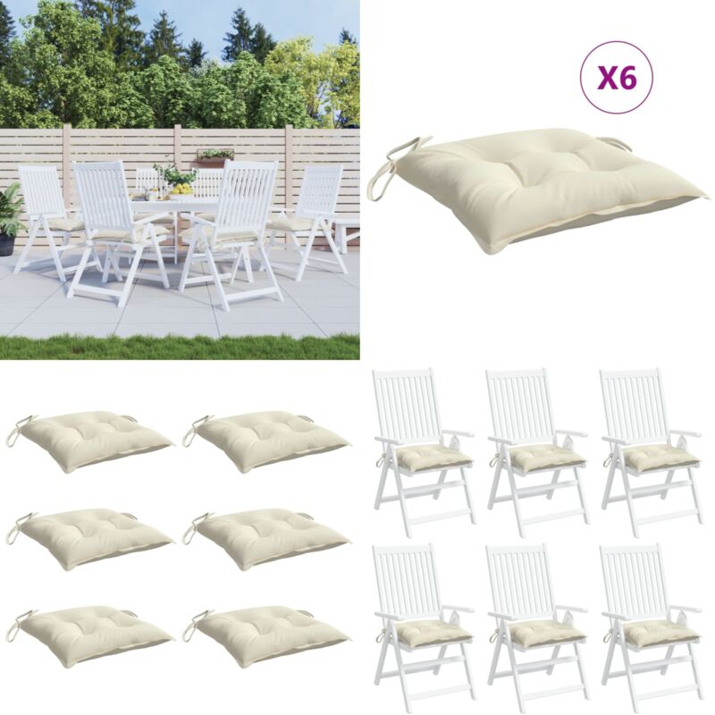 Coussins de chaise lot de 6 blanc crème 50x50x7 cm tissu oxford - Coussins De Chaise - Coussins Décoratifs - Coussins Exterieur - Cushions Patio