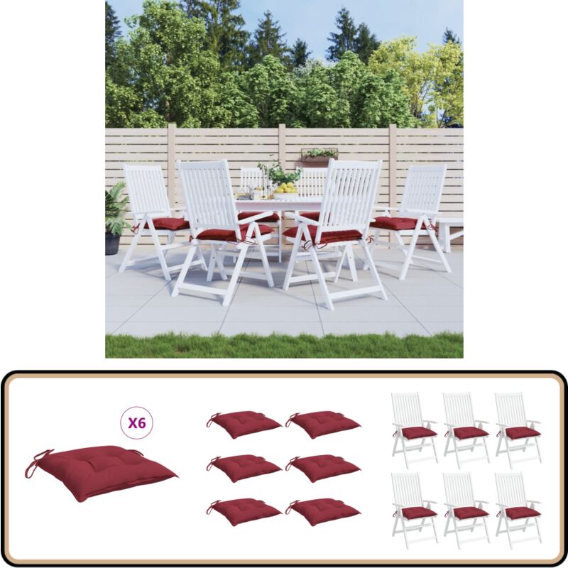 Coussins de chaise lot de 6 bordeaux 40x40x7 cm tissu oxford - Coussin De Chaise - Coussin Décoratif - Coussin Extérieur - Coussin Confortable