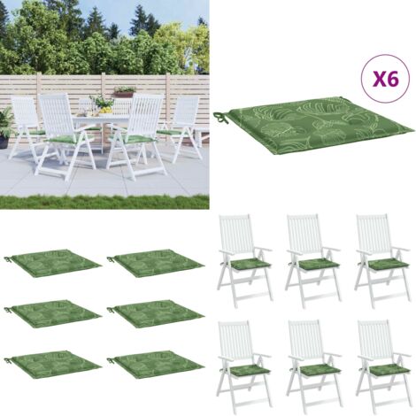 Coussins de chaise lot de 6 motif de feuilles 40x40x3 cm tissu - Coussin De Chaise - Coussin Exterieur - Coussin Décoratif - Coussin Jardin - Coussin Confortable - Home & Living