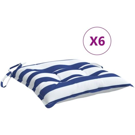 Coussins de chaise lot de 6 rayures bleues blanches 50x50x7 cm