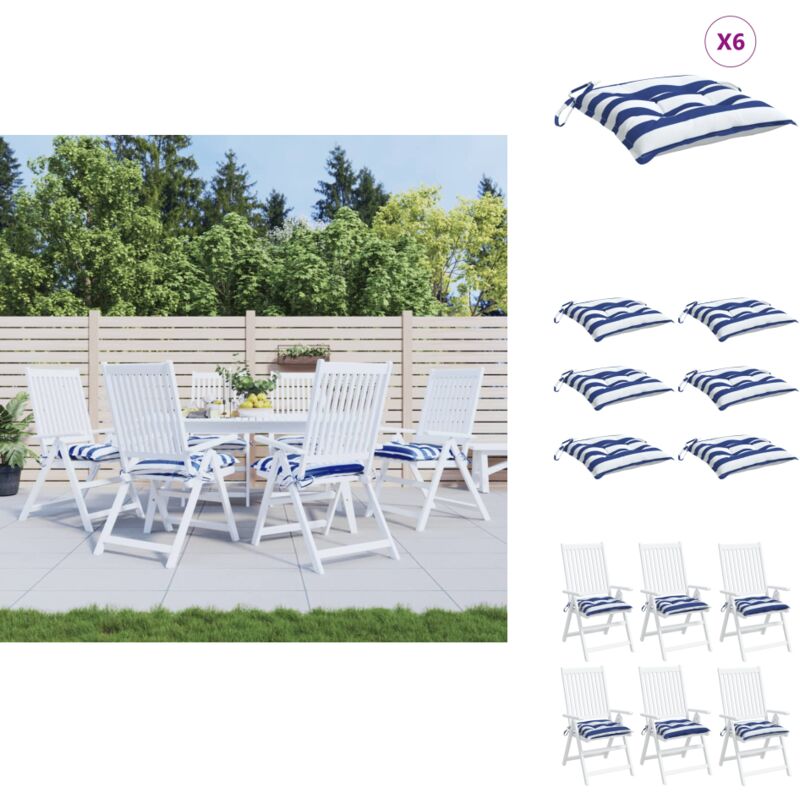 Coussins de chaise lot de 6 rayures bleues blanches 50x50x7 cm - Coussin De Chaise - Coussin Décoratif - Coussin Extérieur - Coussin Patio - Coussin