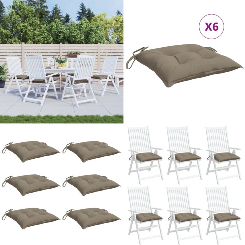 Coussins de chaise lot de 6 taupe 40x40x7 cm tissu oxford - Coussin De Chaise - Coussin Exterieur - Coussin Décoratif - Coussin Confortable - Taupes
