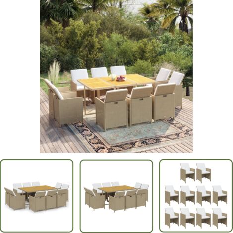 Coussins de jardin - vidaXL Ensemble à manger de jardin coussins 11pcs Résine tressée Beige - Salle à manger extérieur