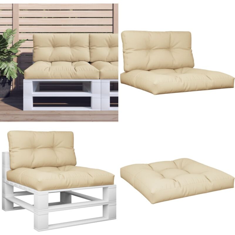 Coussins de palette lot de 2 beige tissu - Coussins Exterieurs - Coussins De Terrasse - Coussins Jardin - Cushions Décoratifs - Mobilier De Jardin