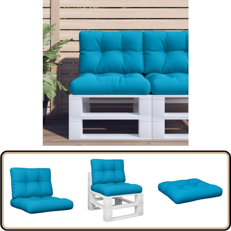 Coussins de palette lot de 2 bleu tissu - Coussins Exterieurs - Coussins De Terrasse - Coussins Jardin - Coussin Confortable - Coussin Design